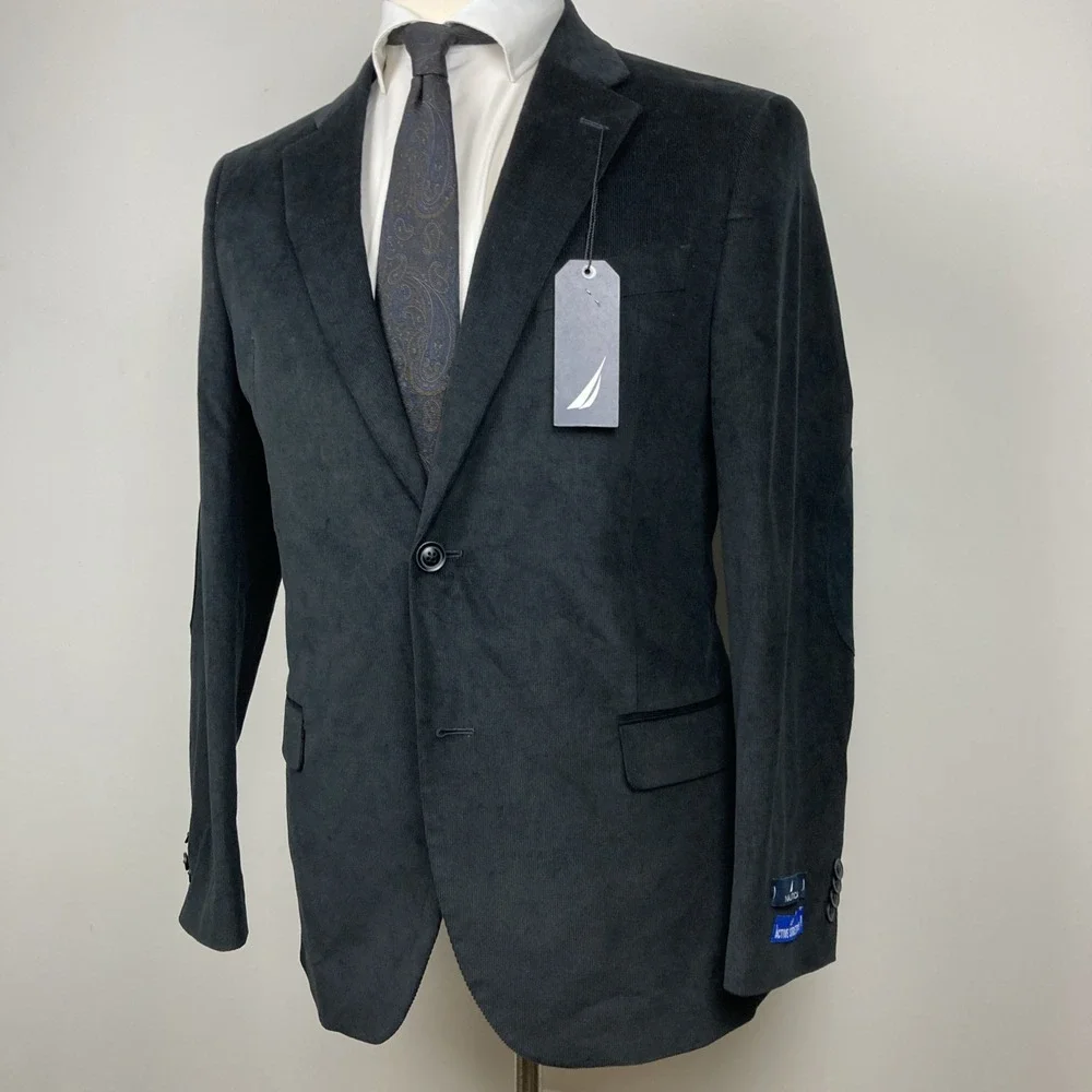Nautica Mens Modern fit Corduroy Sport Coat Blazer 40R Black Solid